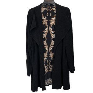 Eva Varro Cardigan Womens XL Black Textured Open Front Long Sleeves Stretch